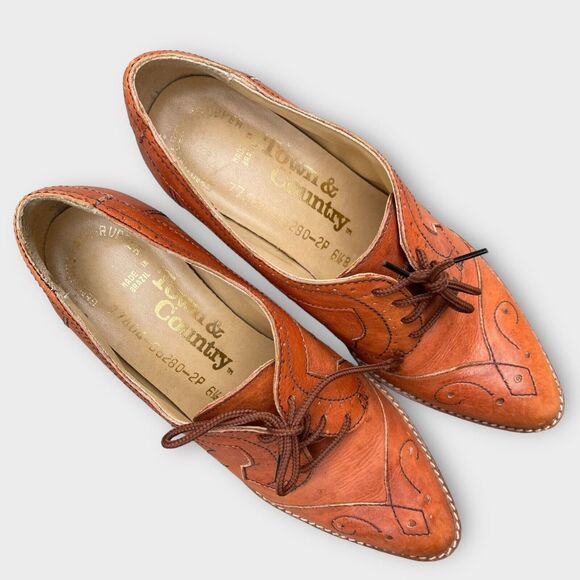 Women’s Town and Country Broques Shoe Sz 6.5 Vintage Pointed Toe Heels - Picture 4 of 10